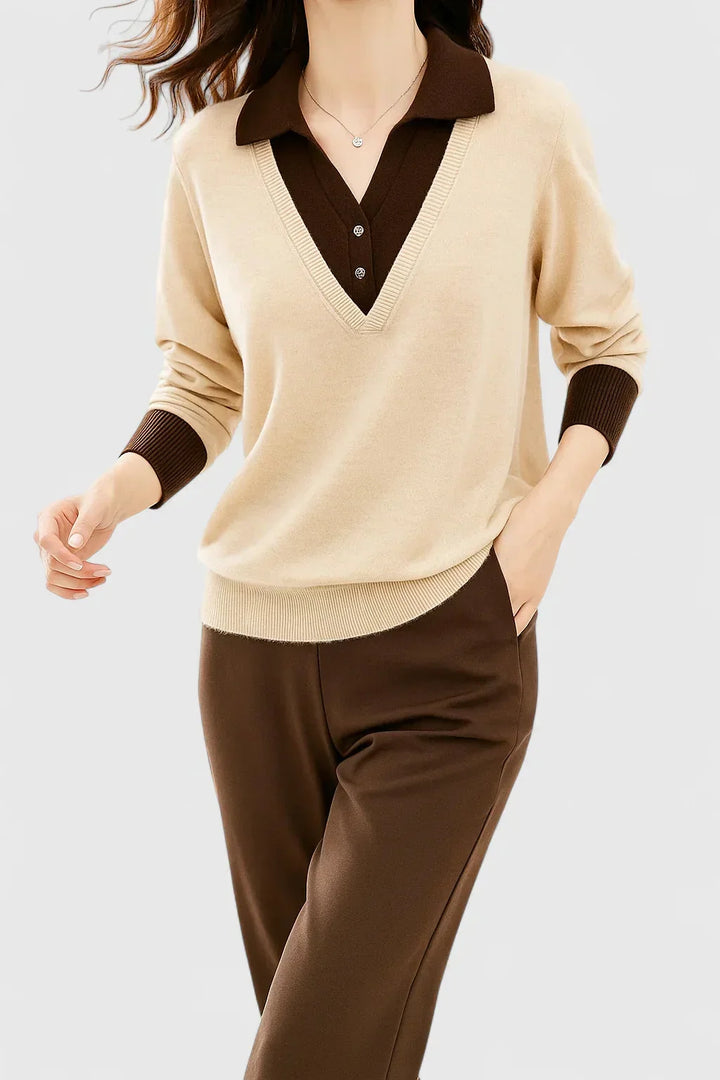 Women's Knit V-Neck Jumper – Button Detail On Cuffs