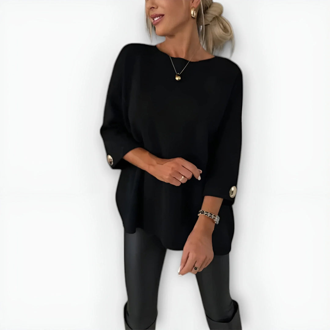 Women's Knit Crew Neck Jumper – Wide Cuffs – Button