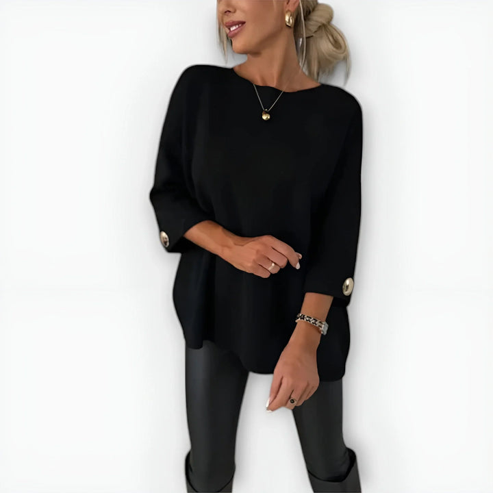 Women's Knit Crew Neck Jumper – Wide Cuffs – Button