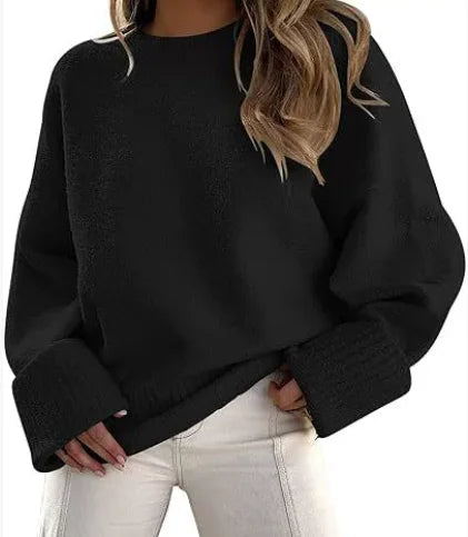 Women's Knit Crew Neck Jumper – Wide Ribbed Cuffs