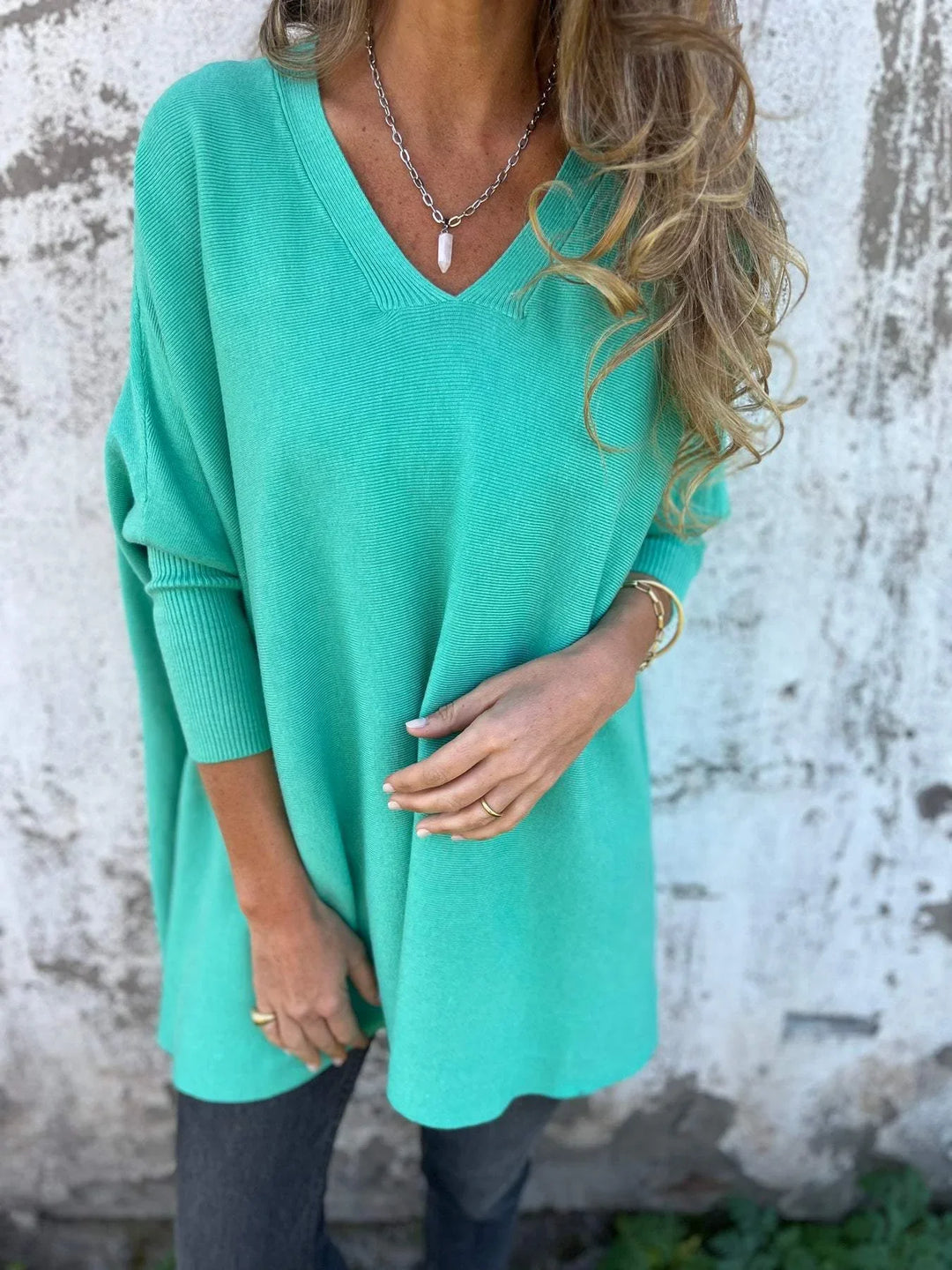 Women's Knit V-Neck Jumper – Oversized Tunic Fit