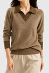 Women's Knit V-Neck Jumper – Button Detail On Cuffs