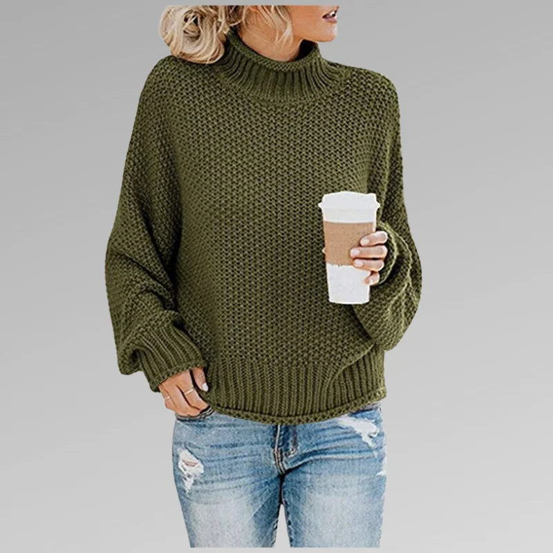 Women's Knit Roll Neck Jumper – Dropped Shoulder Sleeves