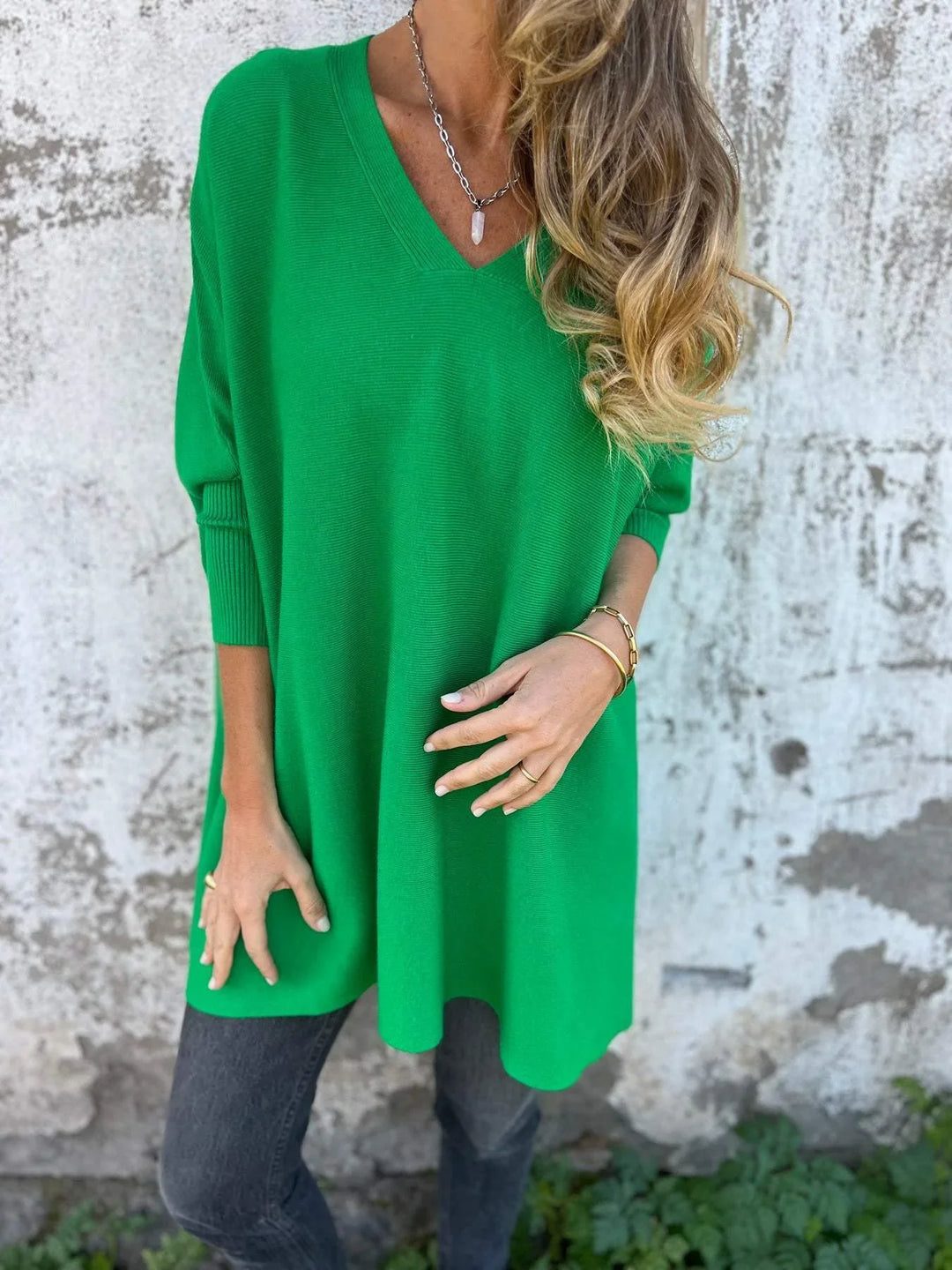 Women's Knit V-Neck Jumper – Oversized Tunic Fit