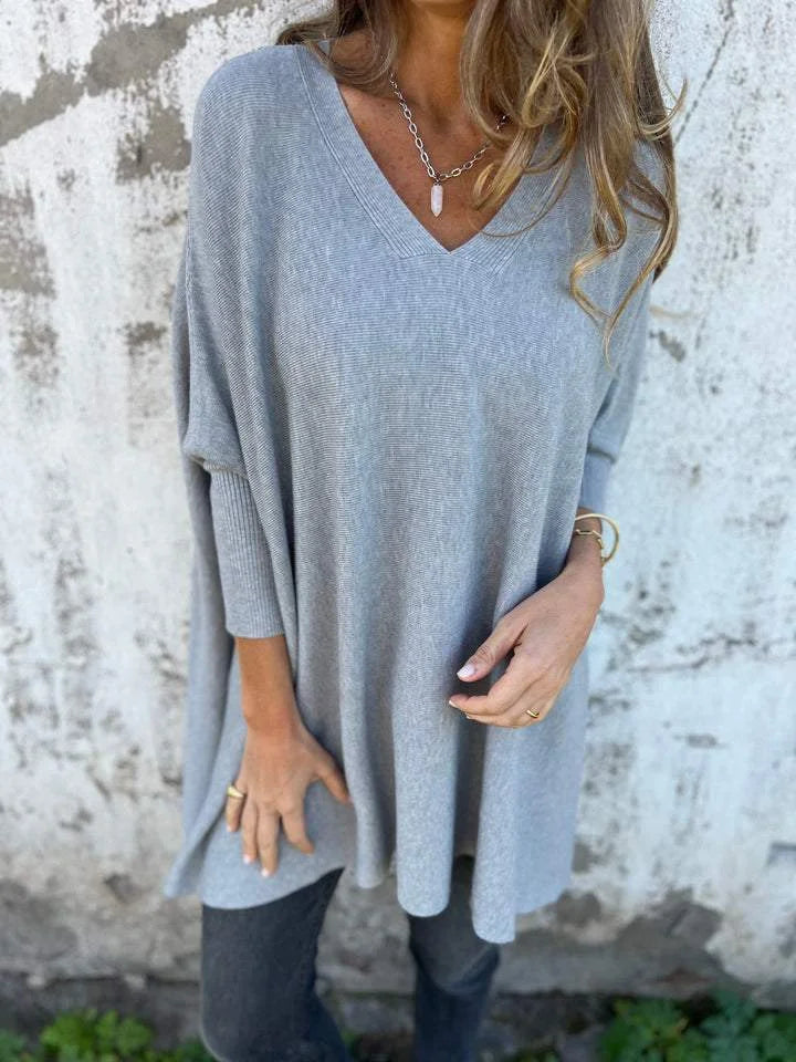 Women's Knit V-Neck Jumper – Oversized Tunic Fit