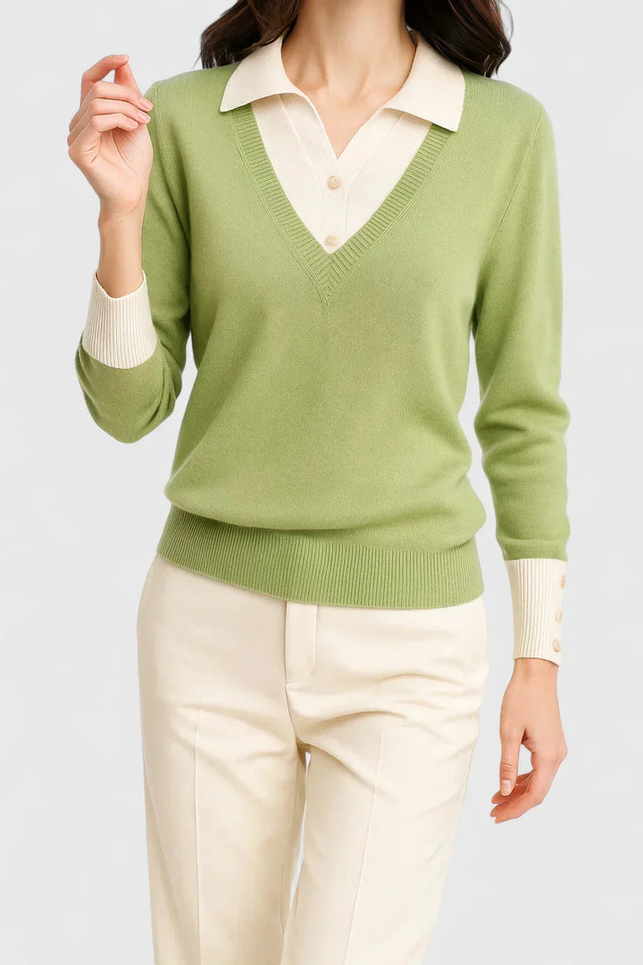 Women's Knit V-Neck Jumper – Button Detail On Cuffs