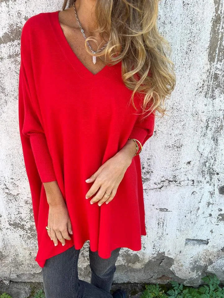 Women's Knit V-Neck Jumper – Oversized Tunic Fit