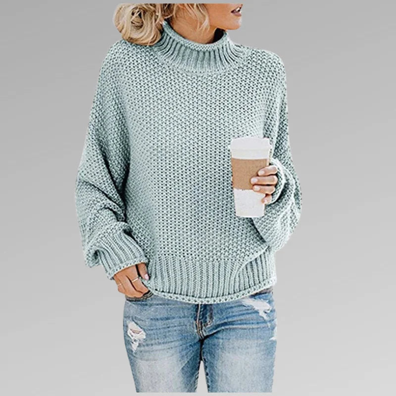Women's Knit Roll Neck Jumper – Dropped Shoulder Sleeves