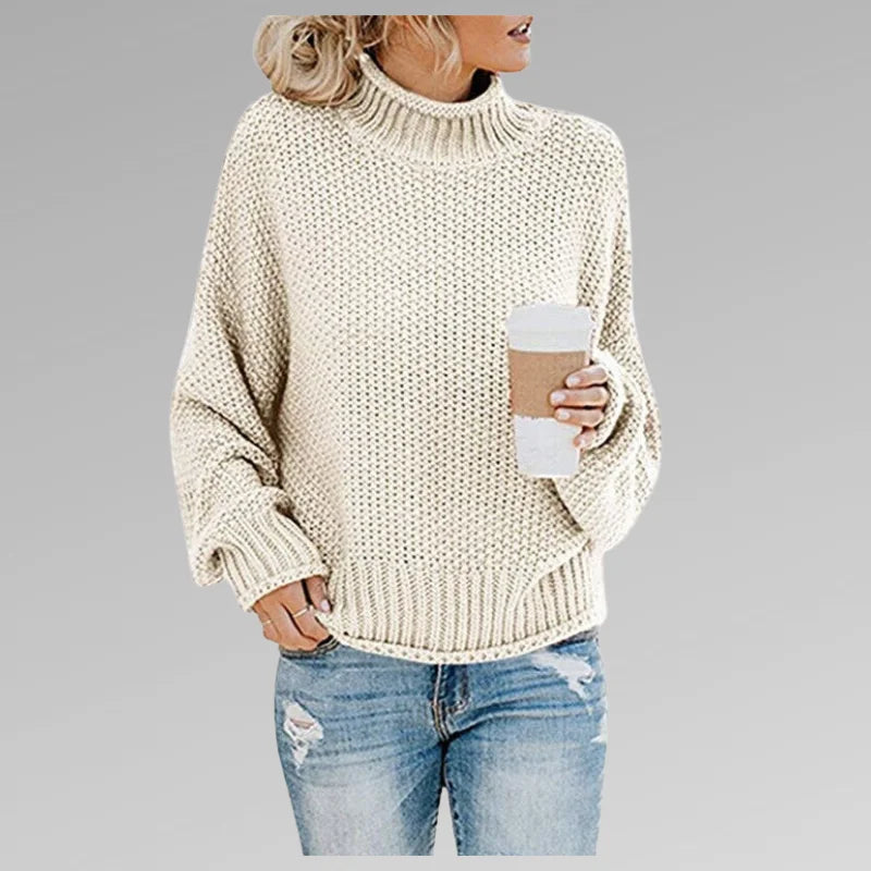 Women's Knit Roll Neck Jumper – Dropped Shoulder Sleeves