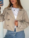 Women's Cropped Peacoat Double Breasted Notch Lapel