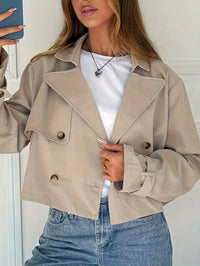 Women's Cropped Peacoat Double Breasted Notch Lapel
