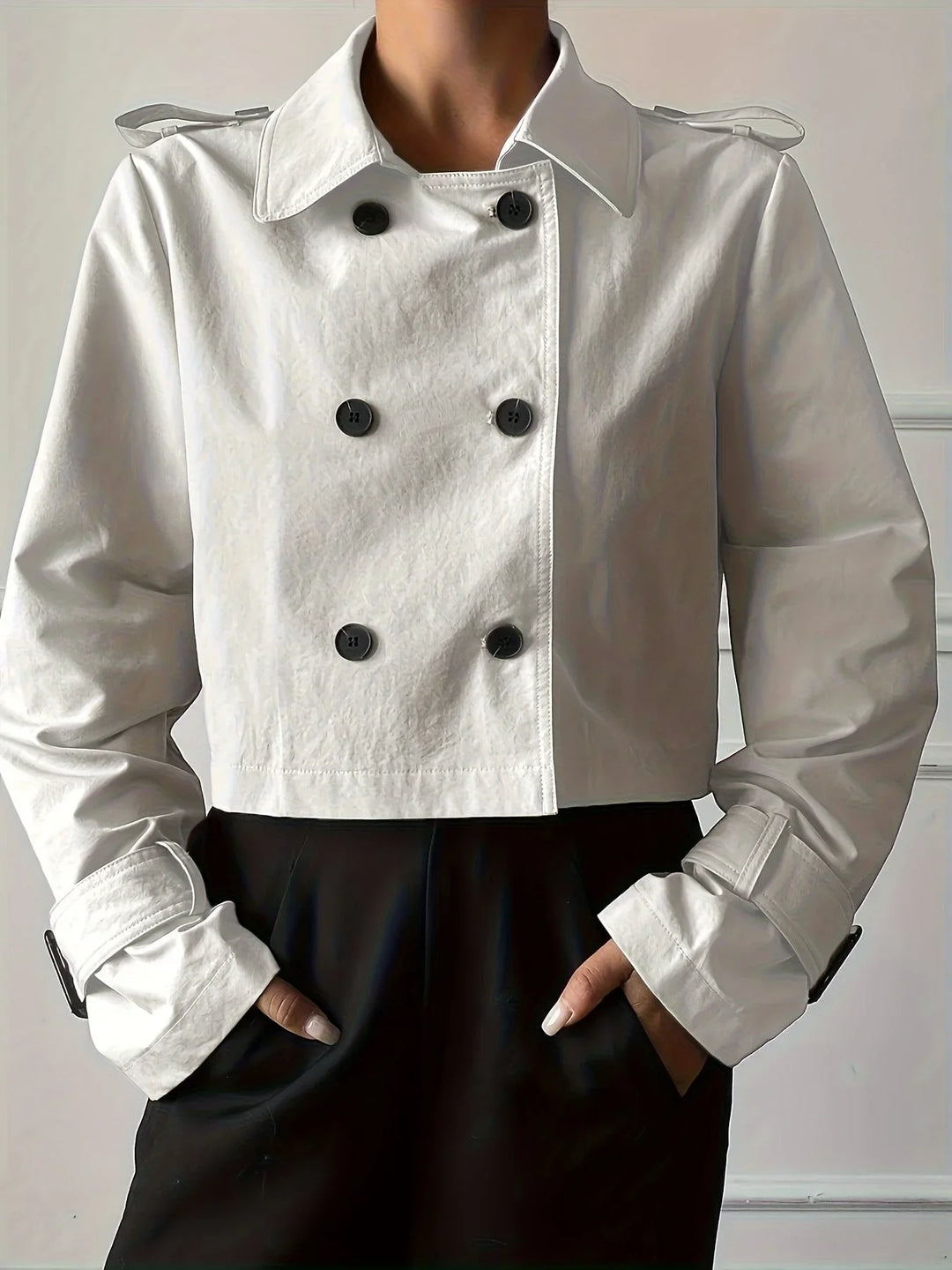 Women's Cropped Peacoat Double Breasted Cotton