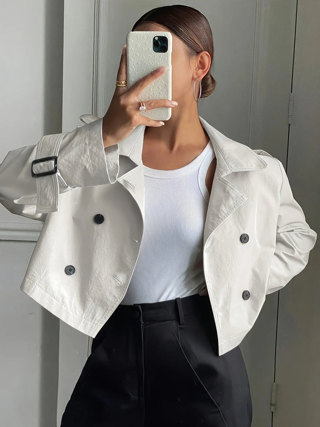 Women's Cropped Peacoat Double Breasted Cotton