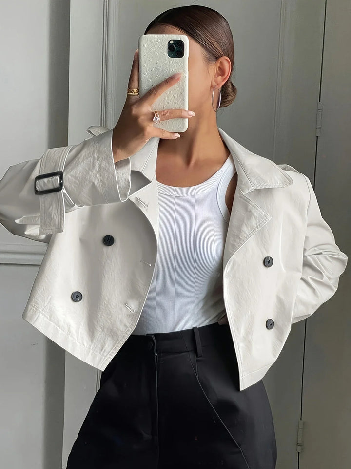 Women's Cropped Peacoat Double Breasted Cotton