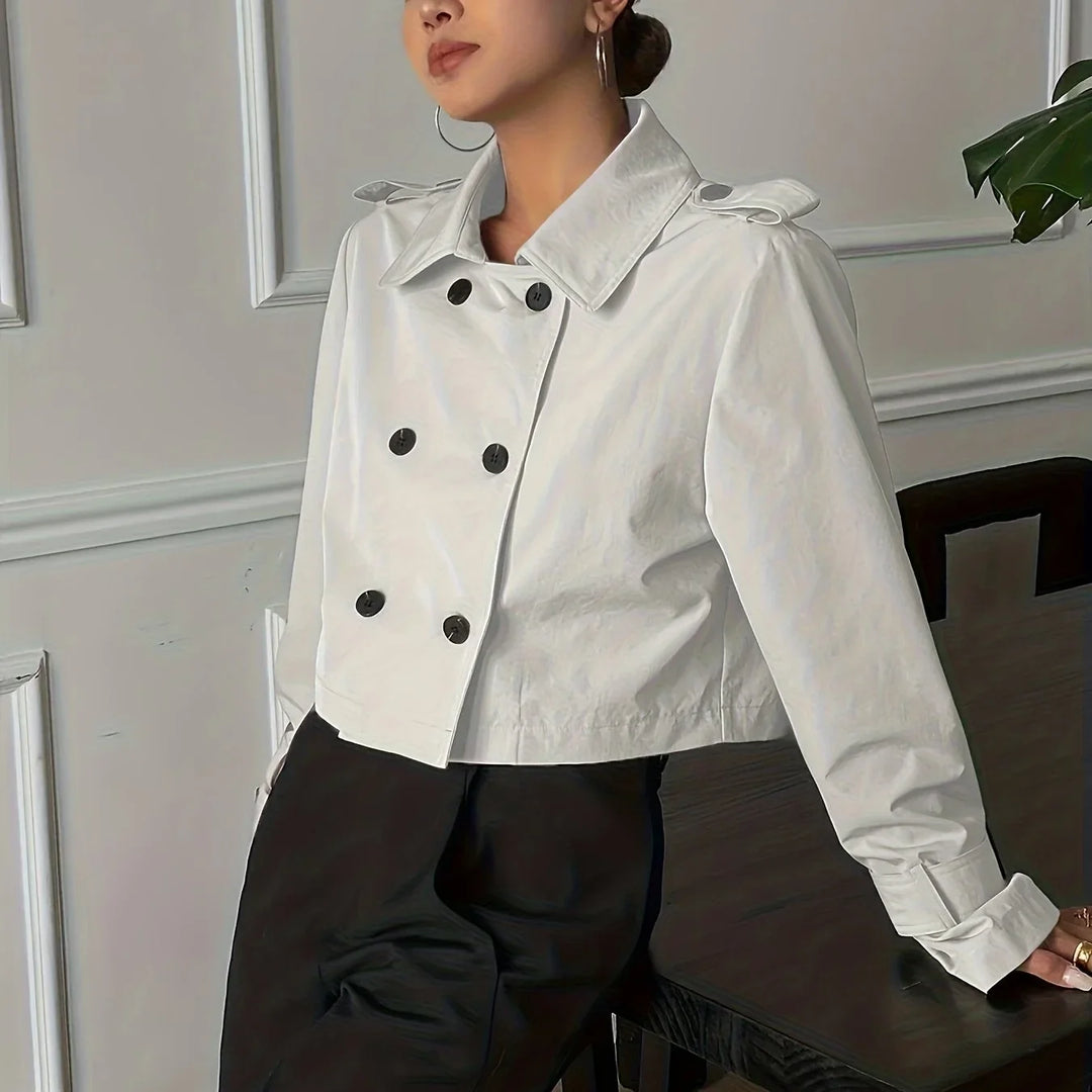 Women's Cropped Peacoat Double Breasted Cotton