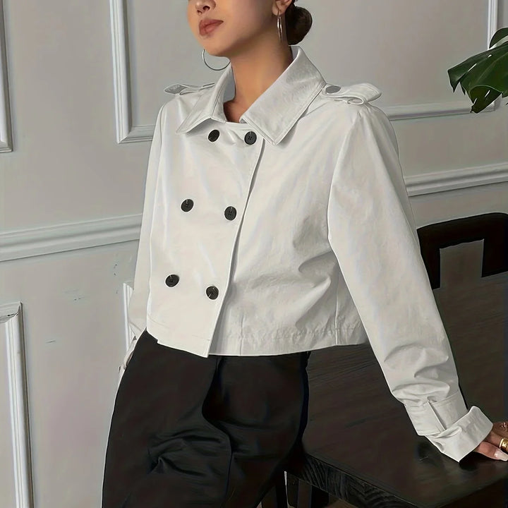 Women's Cropped Peacoat Double Breasted Cotton