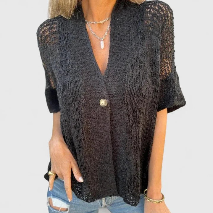 Women's Lightweight Open-Stitch Knit Shirt – Single Button