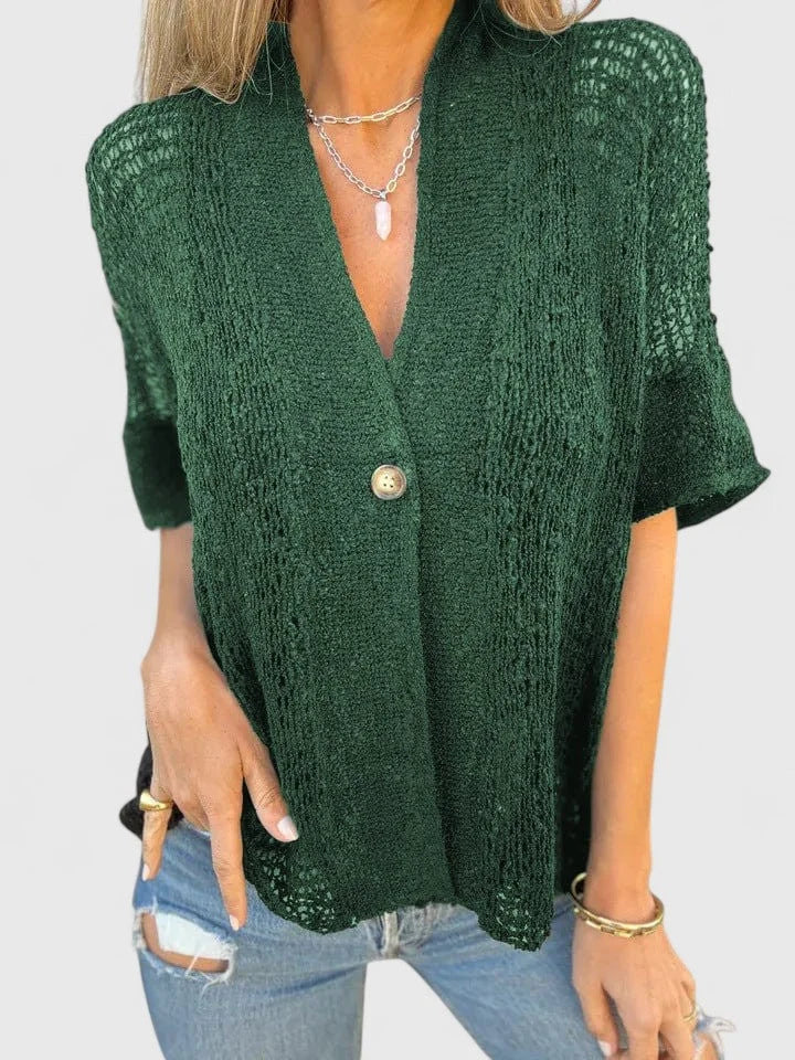 Women's Lightweight Open-Stitch Knit Shirt – Single Button