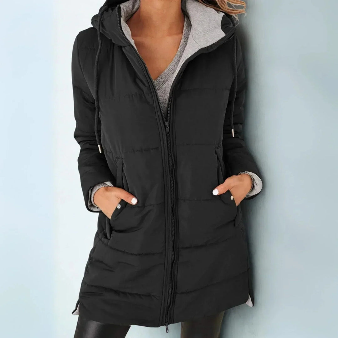 Women's Puffer Jacket – Hooded Zip Front Drawstring Waist Relaxed Style