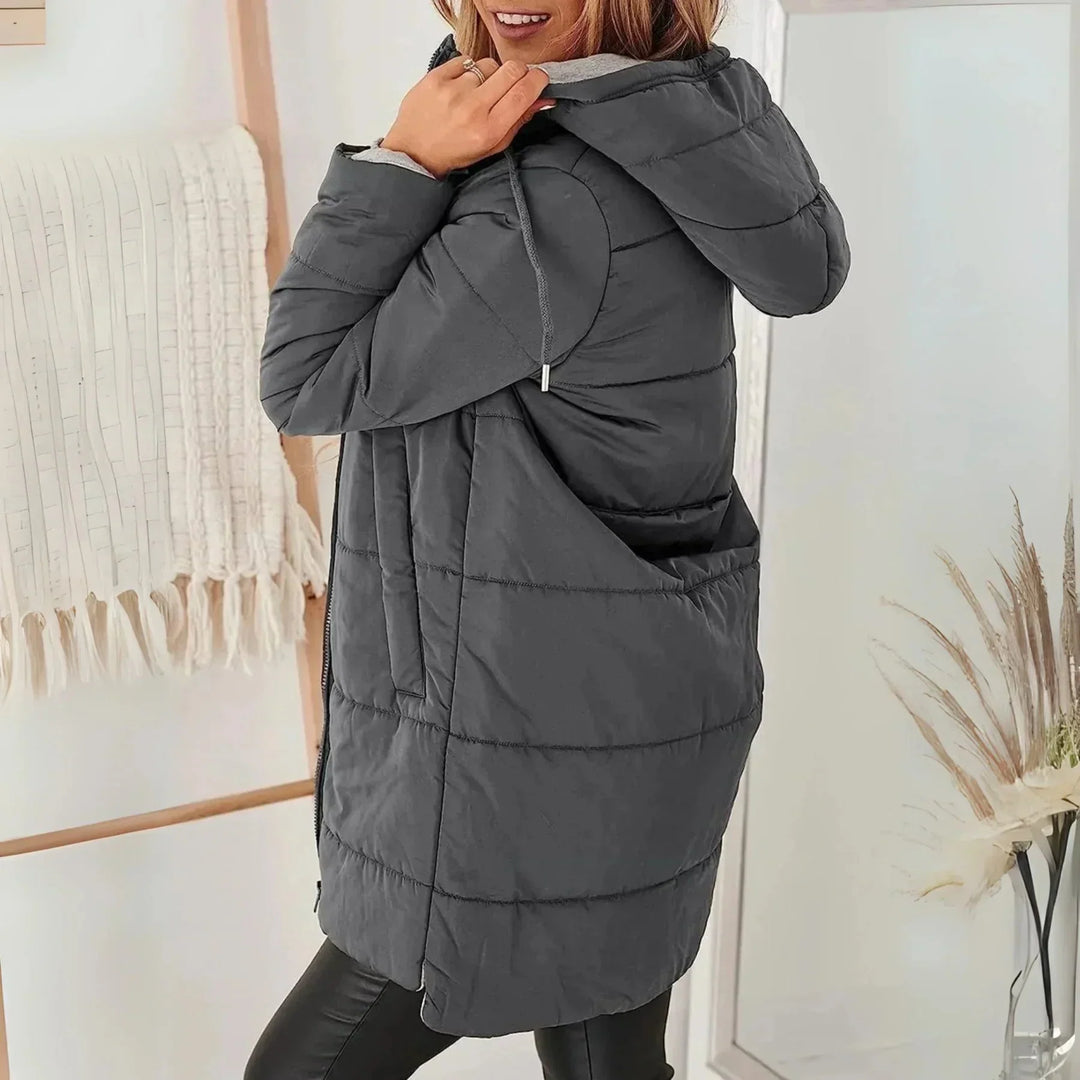 Women's Puffer Jacket – Hooded Zip Front Drawstring Waist Relaxed Style