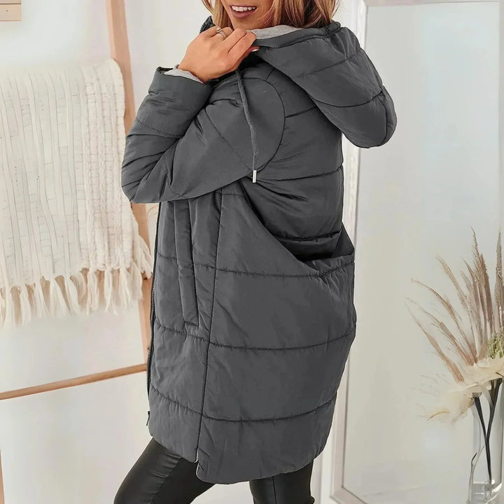 Women's Puffer Jacket – Hooded Zip Front Drawstring Waist Relaxed Style