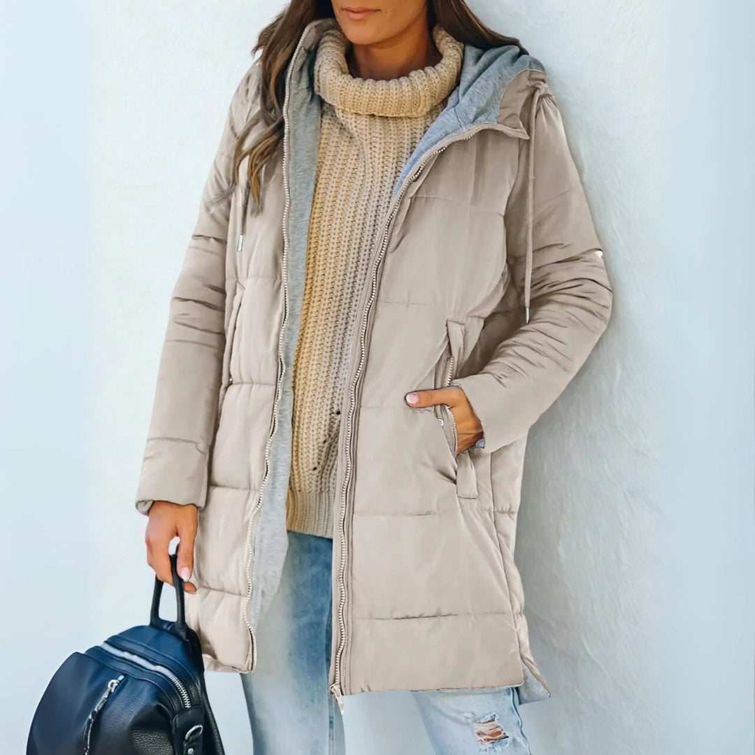 Women's Puffer Jacket – Hooded Zip Front Drawstring Waist Relaxed Style