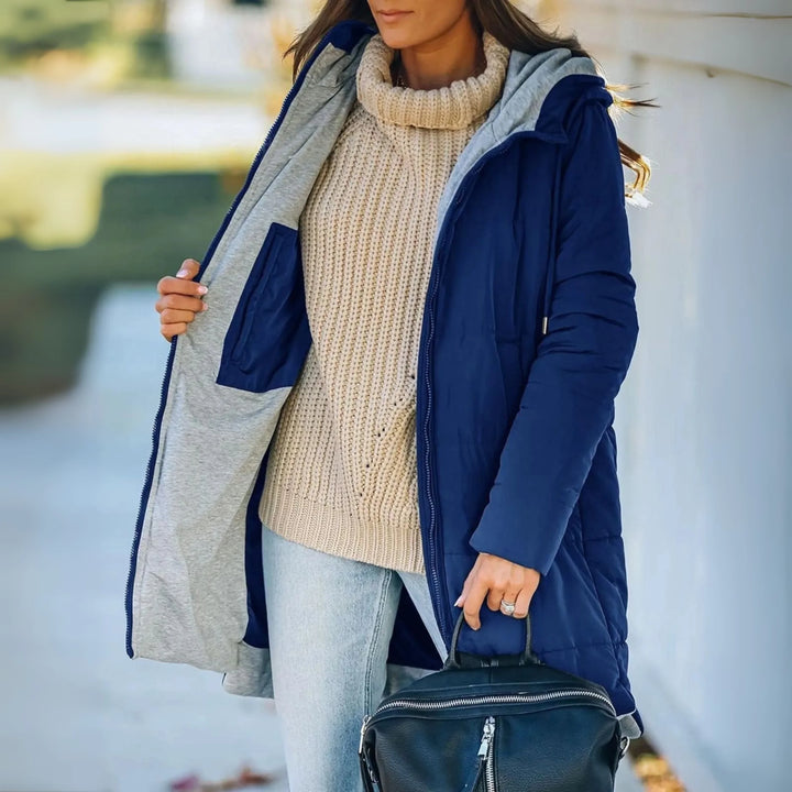 Women's Puffer Jacket – Hooded Zip Front Drawstring Waist Relaxed Style