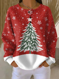 Women's Knit Button-Front Crew Neck Jumper – Christmas Tree Graphic