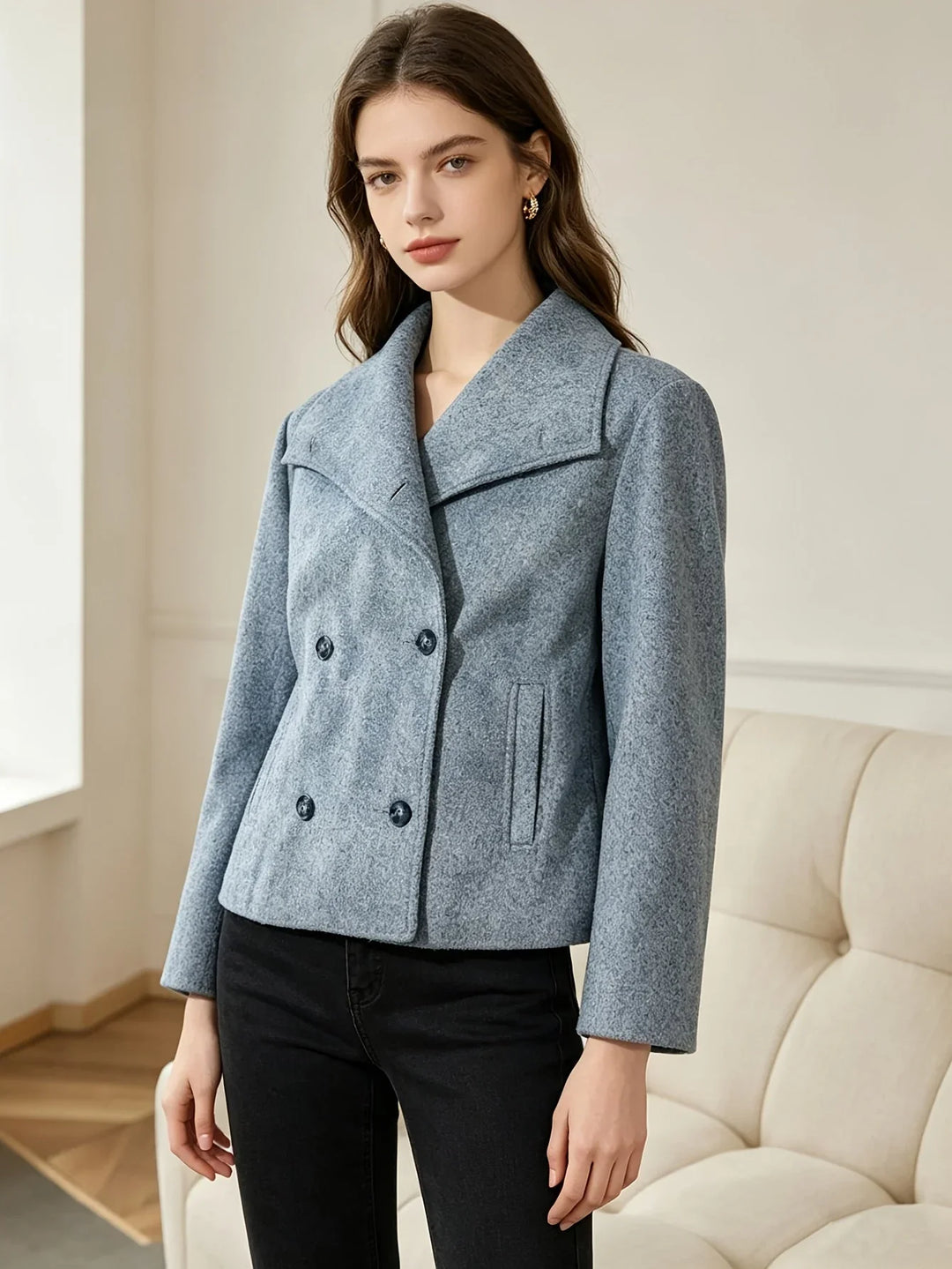 Women's Cropped Wool Double Breasted Peacoat