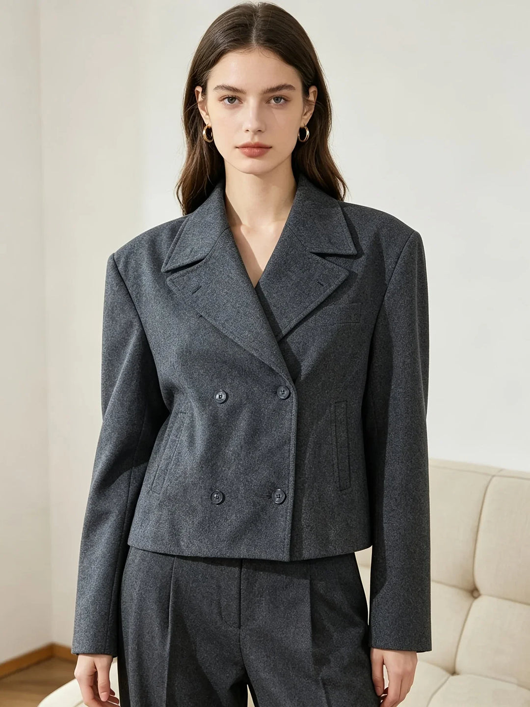 Women's Cropped Wool Double Breasted Peacoat