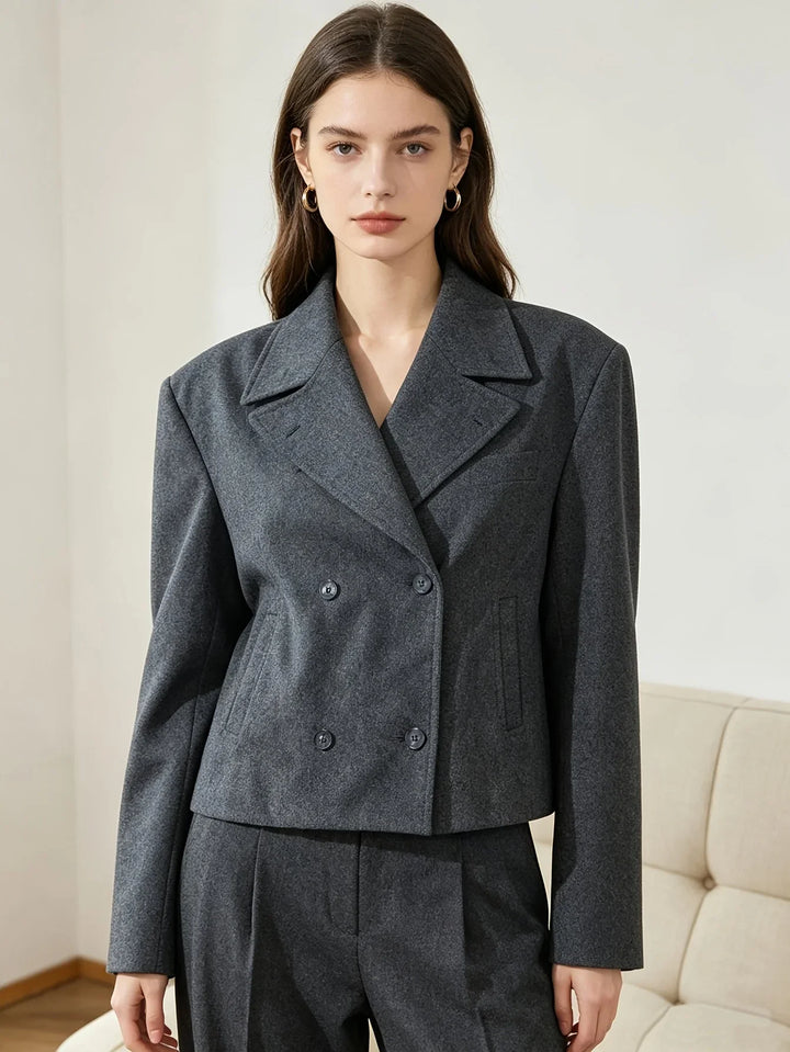 Women's Cropped Wool Double Breasted Peacoat