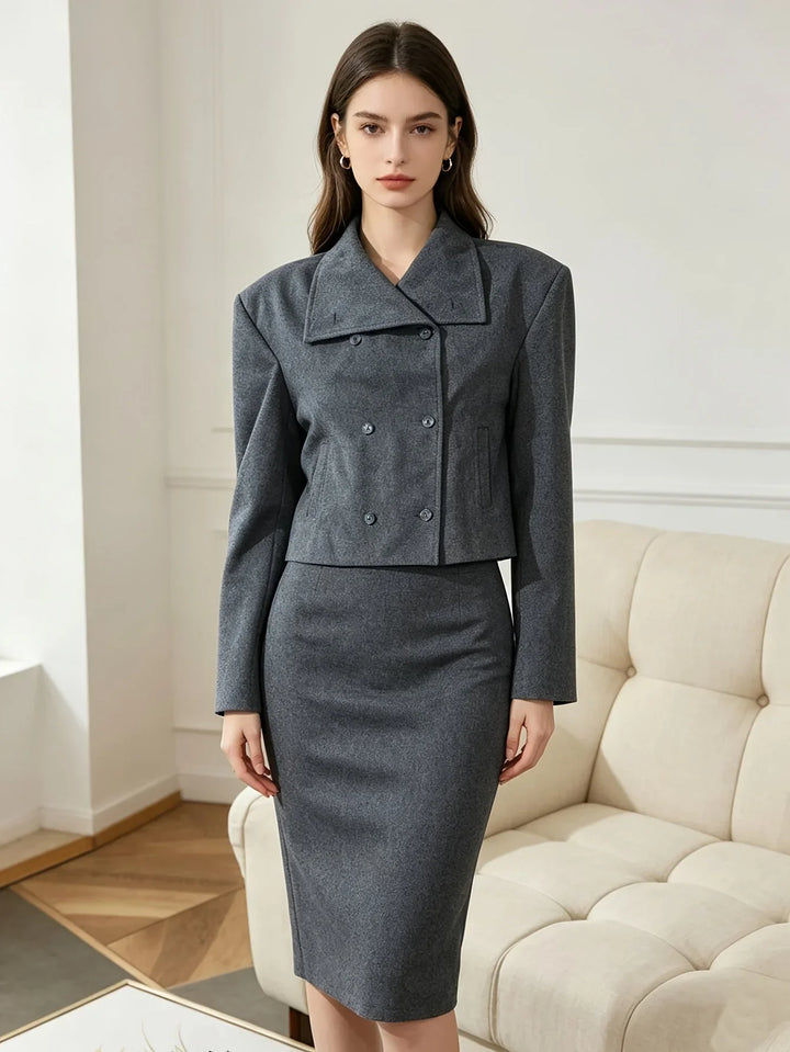 Women's Cropped Wool Double Breasted Peacoat