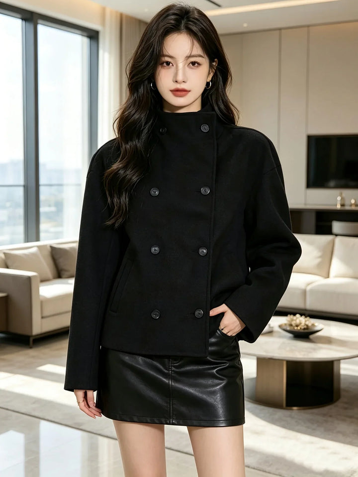 Women's Cropped Wool Double Breasted Peacoat
