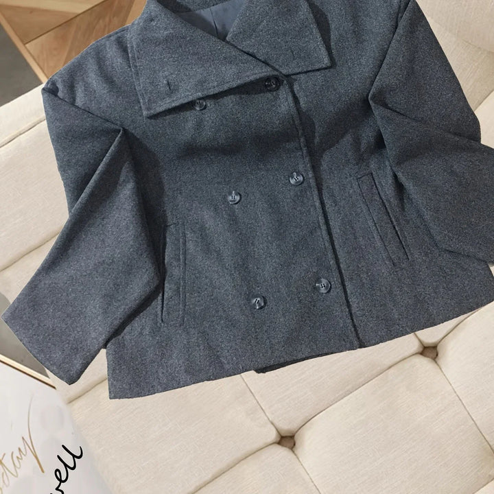 Women's Cropped Wool Double Breasted Peacoat
