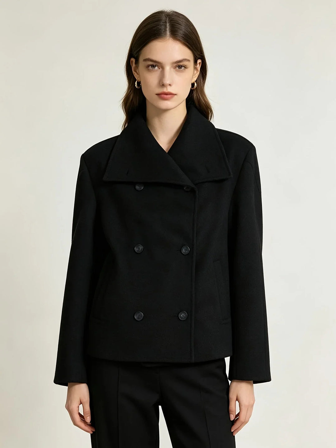 Women's Cropped Wool Double Breasted Peacoat