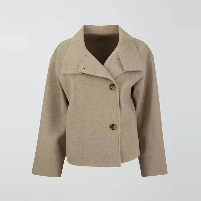 Women's Cropped Wool Blend Peacoat – Stand Collar