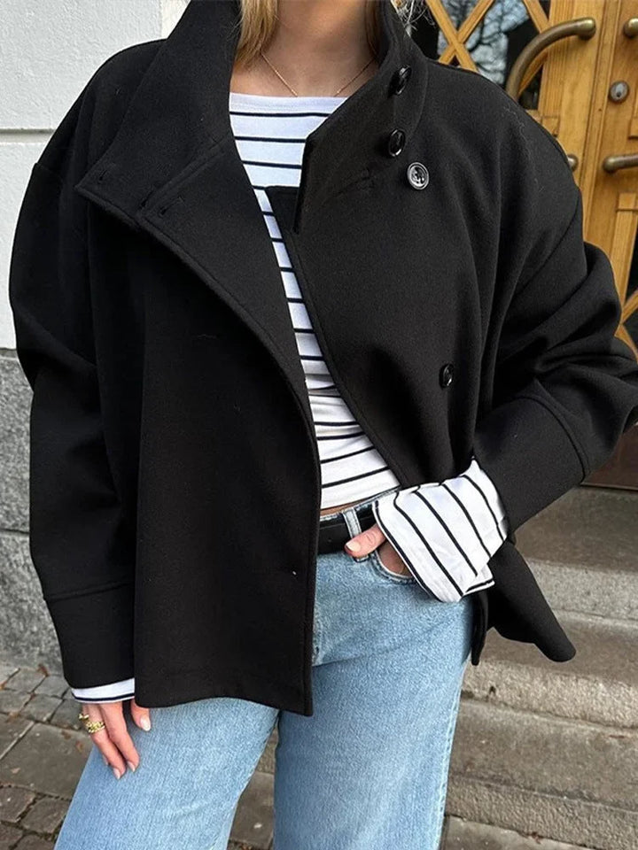 Women's Cropped Wool Blend Peacoat – Stand Collar