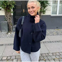 Women's Cropped Wool Blend Peacoat – Stand Collar