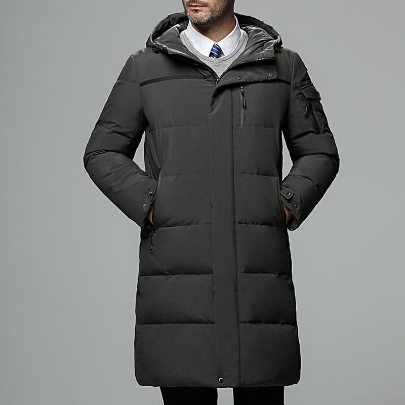 Extended-Length Hooded Puffer Coat with Zip Pockets