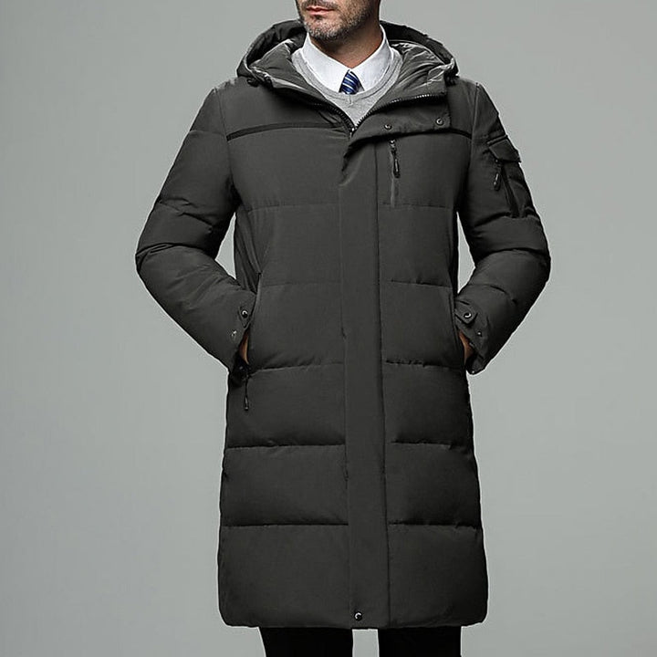 Extended-Length Hooded Puffer Coat with Zip Pockets