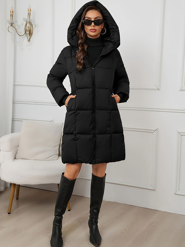 Longline Hooded Puffer Coat with Full-Zip Front