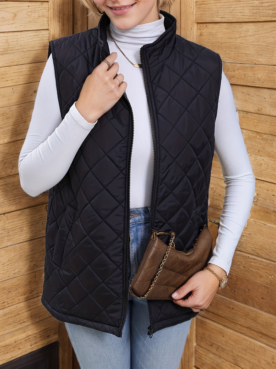 Women's Puffer Gilet – Longline Quilted Zip-Up