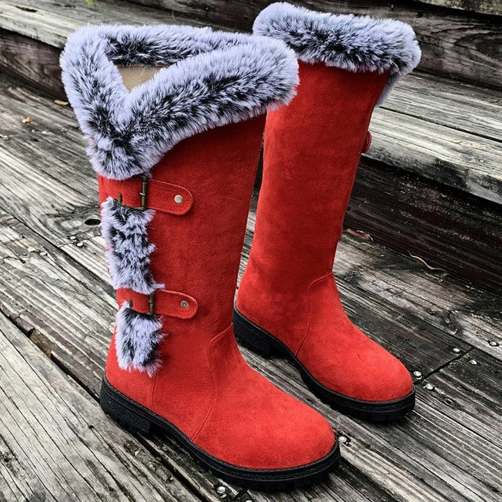 Women's Faux Suede Knee High Boots – Fur Trim