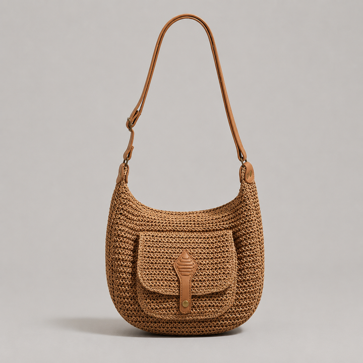 Women's Bergamo Woven Shoulder Bag in Khaki | Invictora.com