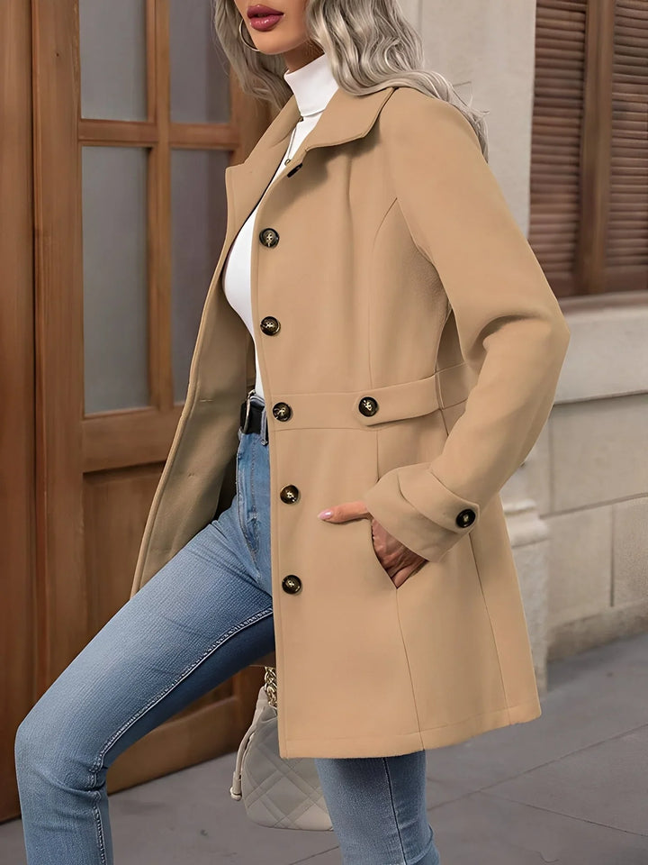Women's Fitted Gold Button Double Breasted Trench Coat