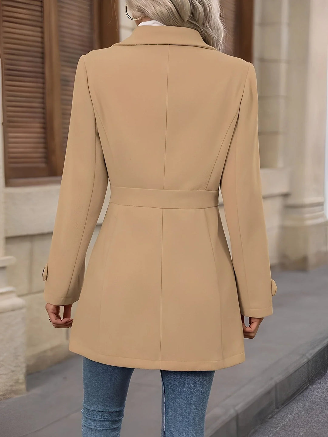 Women's Fitted Gold Button Double Breasted Trench Coat