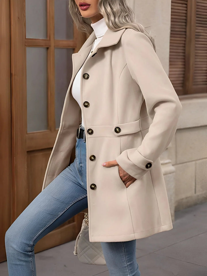Women's Fitted Gold Button Double Breasted Trench Coat