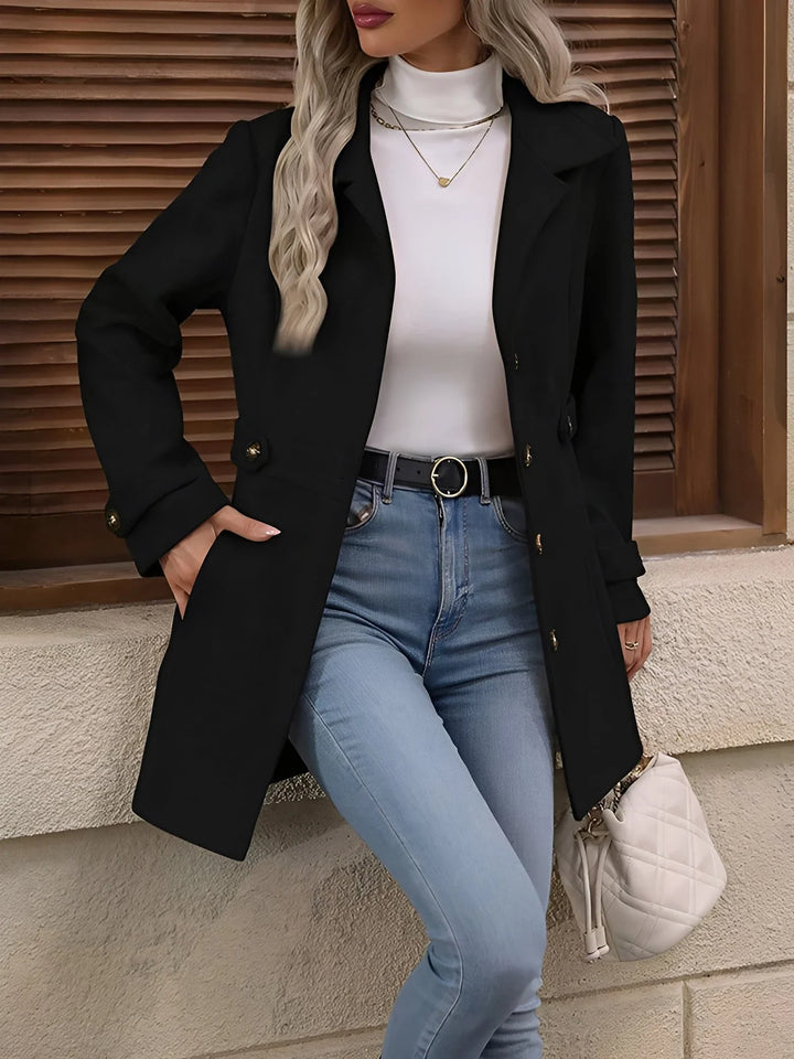 Women's Fitted Gold Button Double Breasted Trench Coat