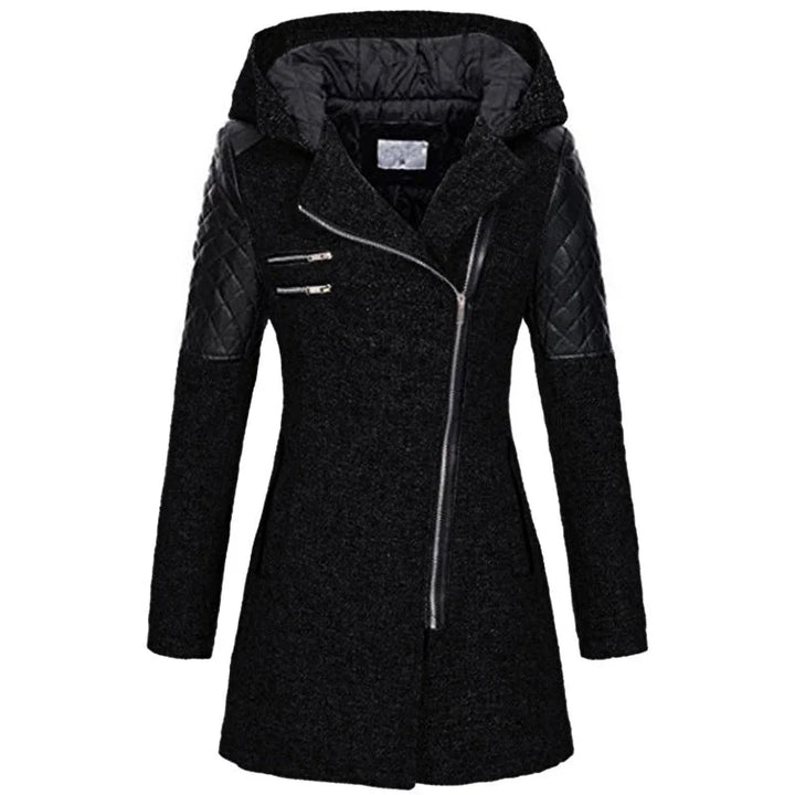 Women's Fitted Hooded Quilted Coat – Diagonal Zip