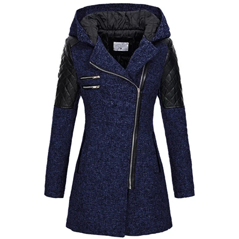 Women's Fitted Hooded Quilted Coat – Diagonal Zip
